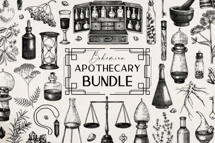 Antique Apothecary Bundle. Medicinal Herbs Vector Sketches